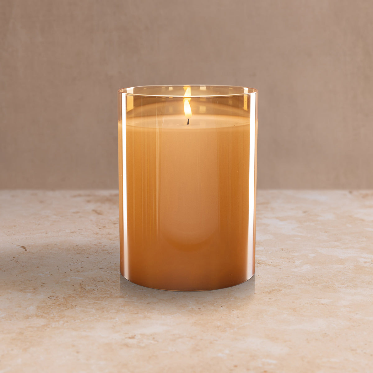 Amber Flameless LED Hurricane Glass Candle – Warm Glow, Battery-Operated, Safe Home Décor Lighting