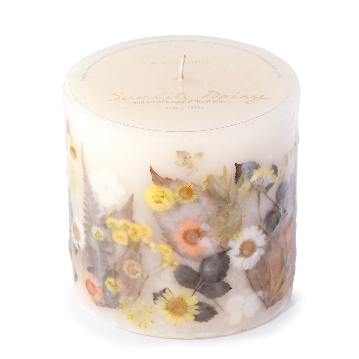 Sunlit Daisy Pressed Flower Pillar Candle