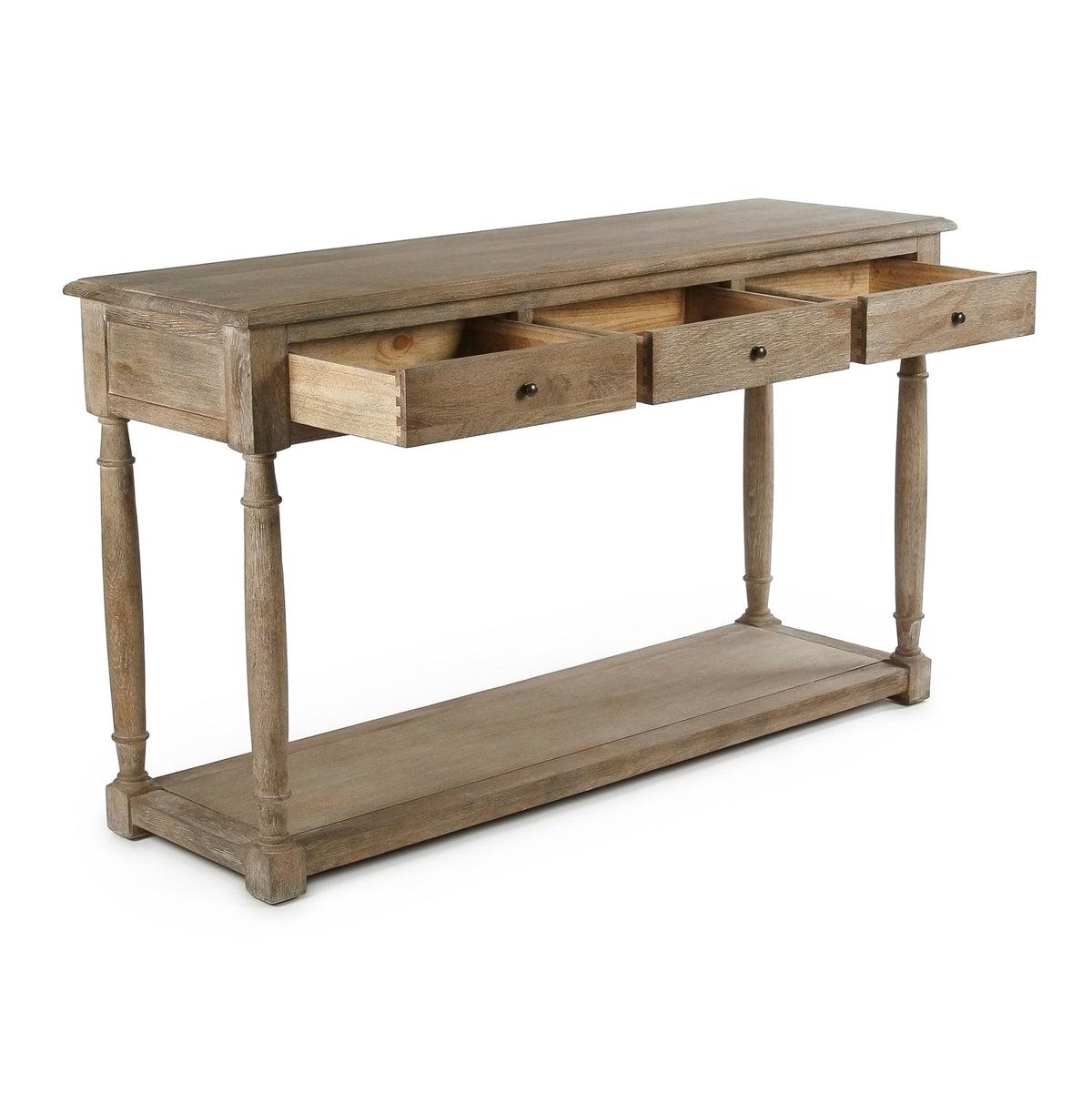 Solid Oak French Country Console Table with Drawers