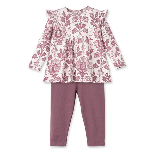 Ensemble bébé fille Tapisserie florale – Haut en bambou et pantalon en coton