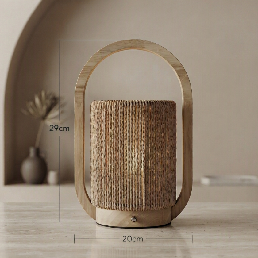 Organic Jute Woven Arch Desk Lamp - Sustainable Bohemian Nightstand Lighting