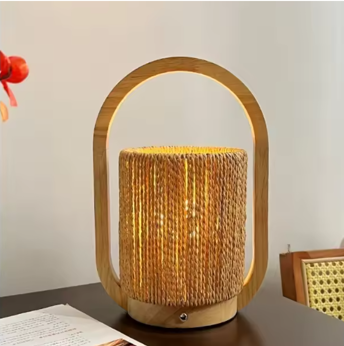 Organic Jute Woven Arch Desk Lamp - Sustainable Bohemian Nightstand Lighting
