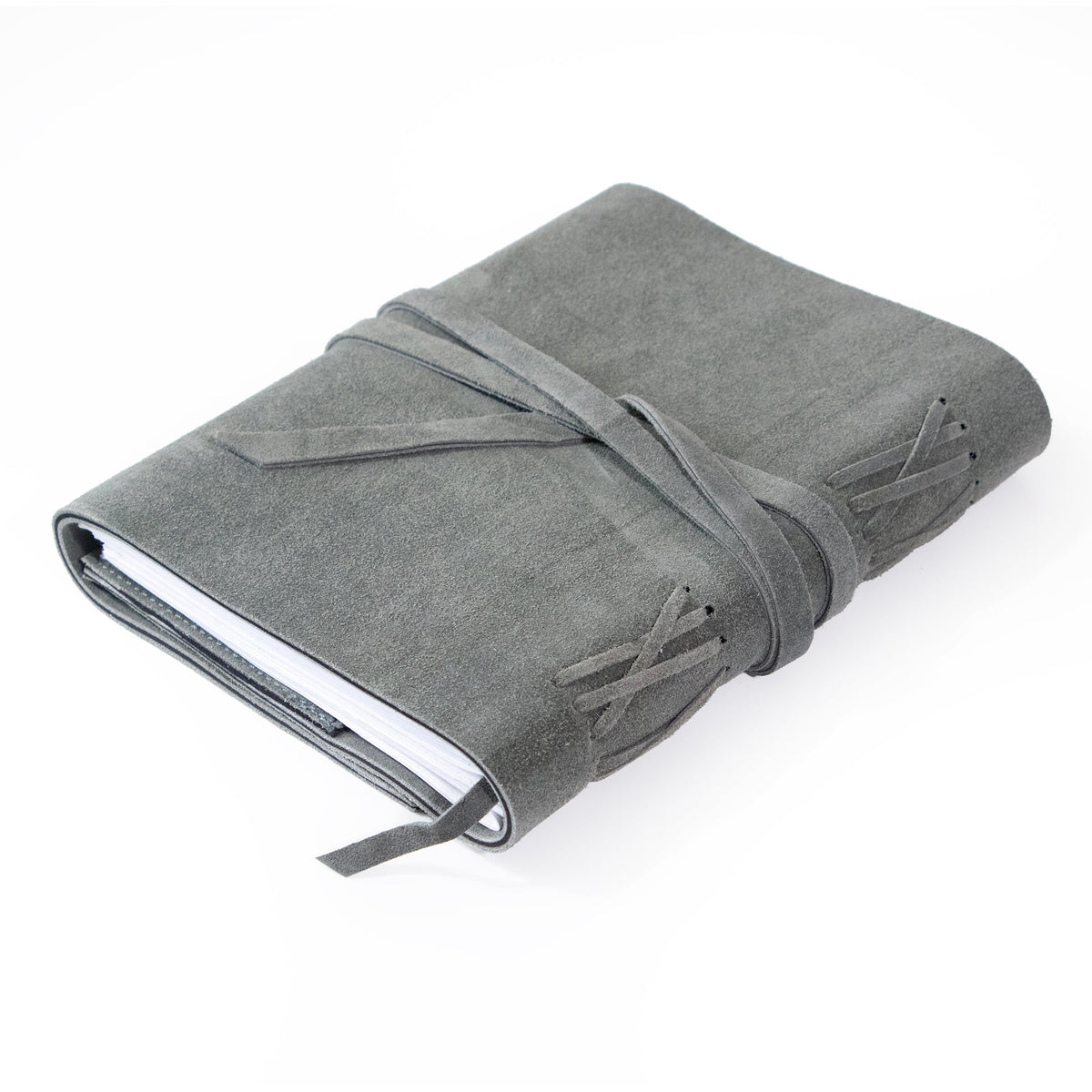 Teal Grey Suede Journal w/ Organic Cotton Paper: Large