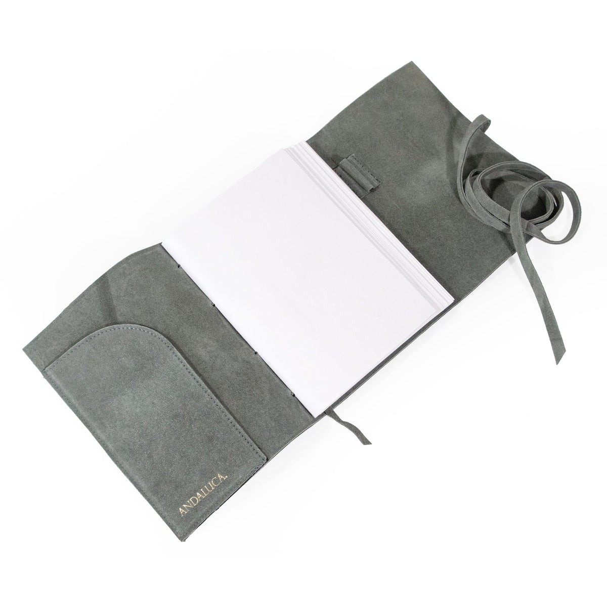 Teal Grey Suede Journal w/ Organic Cotton Paper: Large
