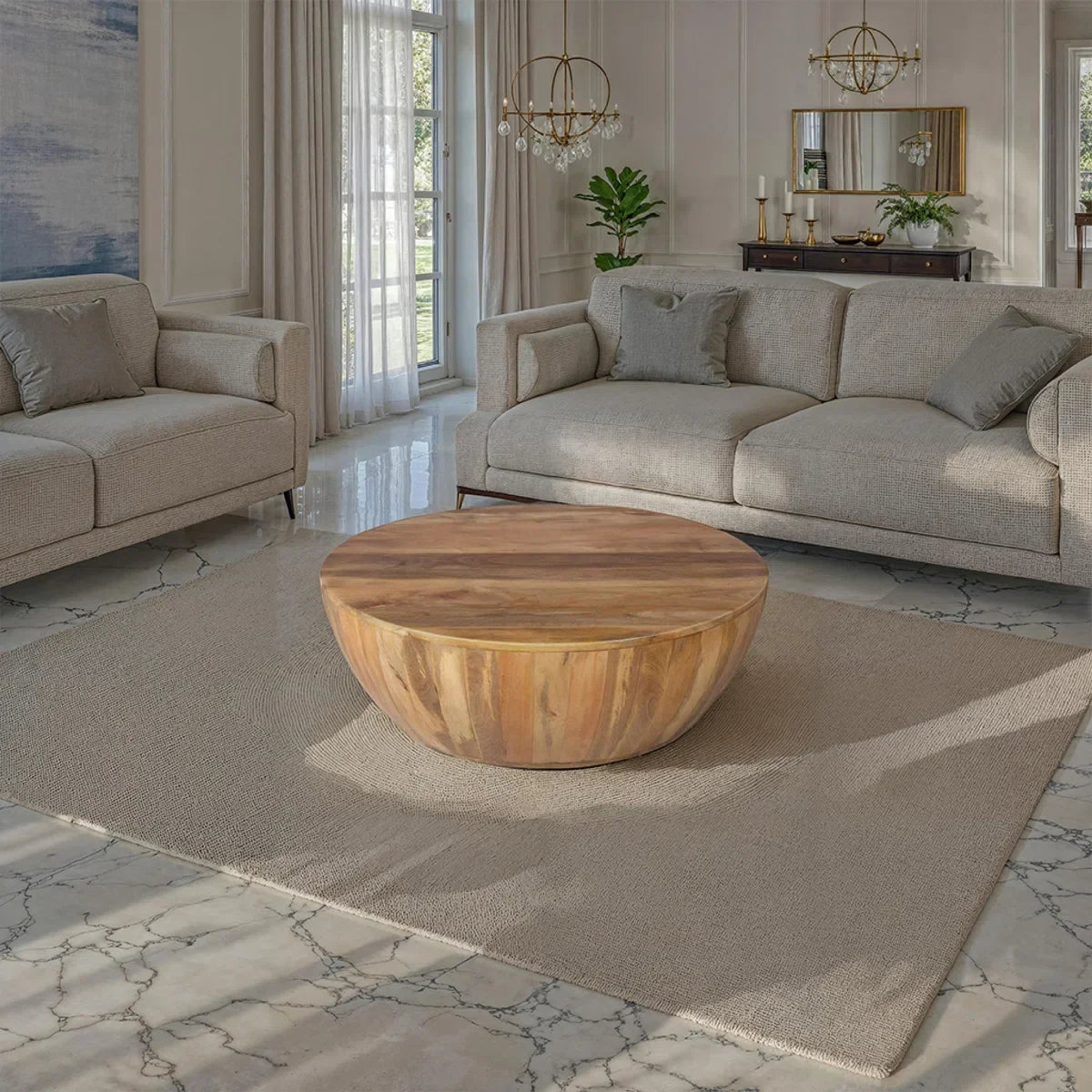 Verona Solid Wood Drum Coffee Table