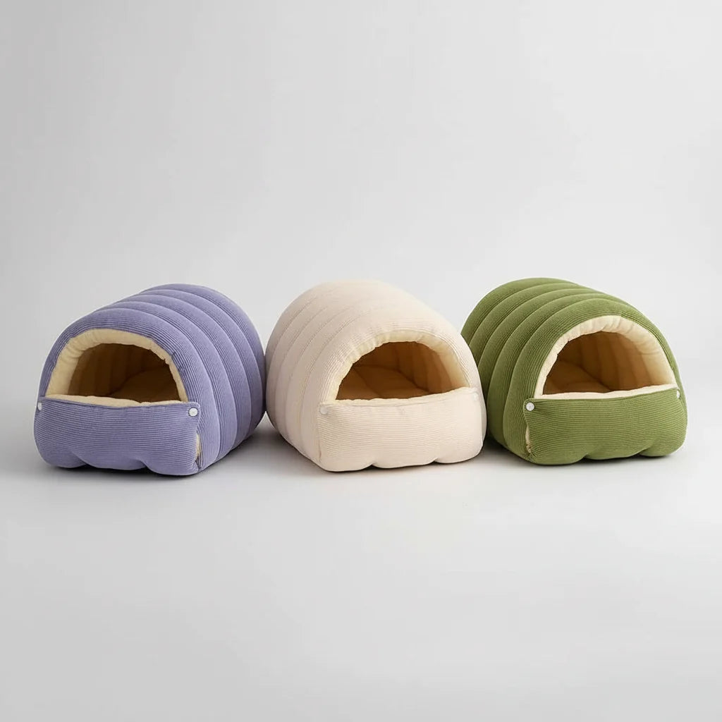 Kawaii Winter Plush Cat Cave Bed – Warm Enclosed Pet House with Removable Washable Cover (3 Colors, M & L)
