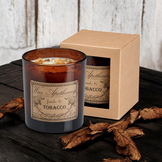 Bougie artisanale au tabac en verre ambré de 9 oz