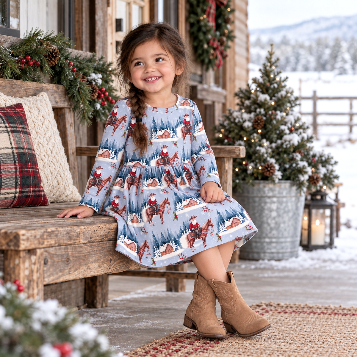 Cowgirl Christmas Girls Dress – Soft Bamboo Holiday Style