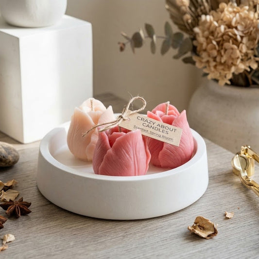 Candela Trio di Tulipani in ciotola artigianale in Jesmonite