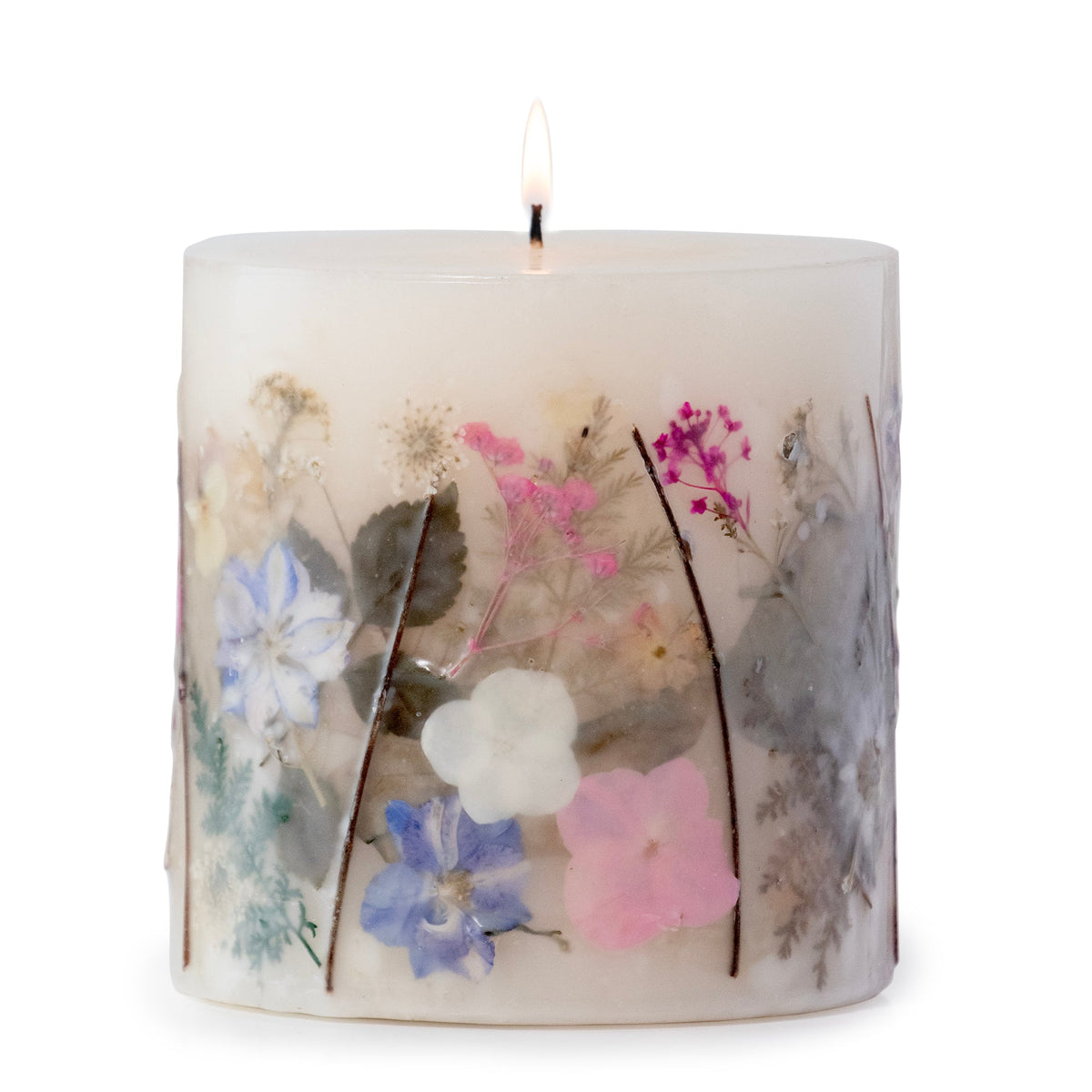 Violet Fern Pressed Flower Pillar Candle