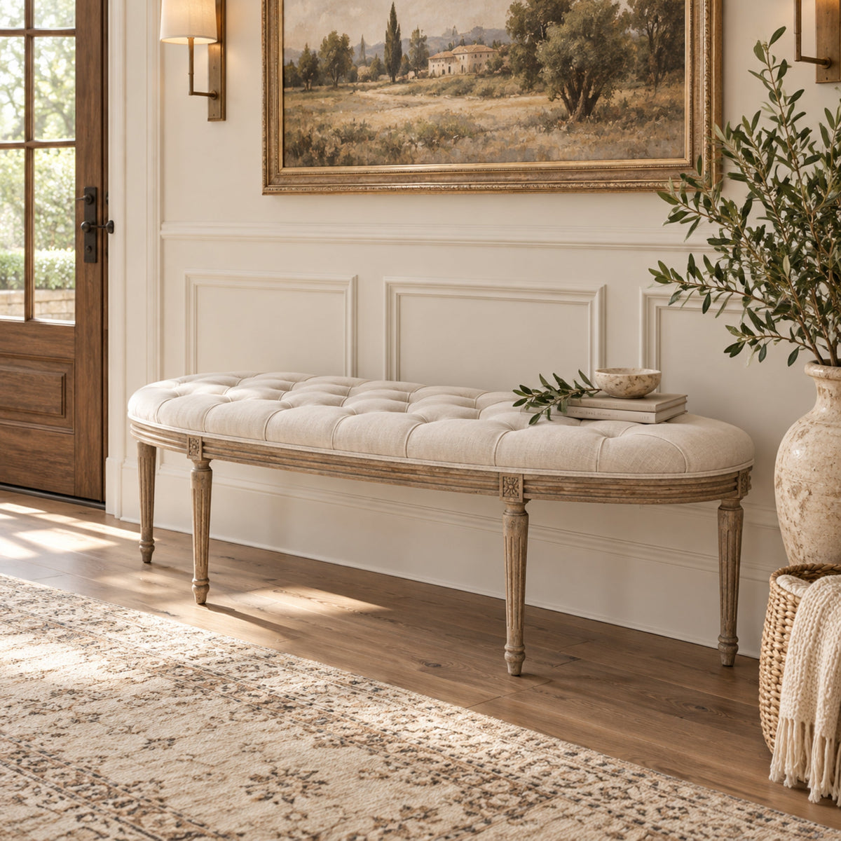 Louis Curve Upholstered Bench