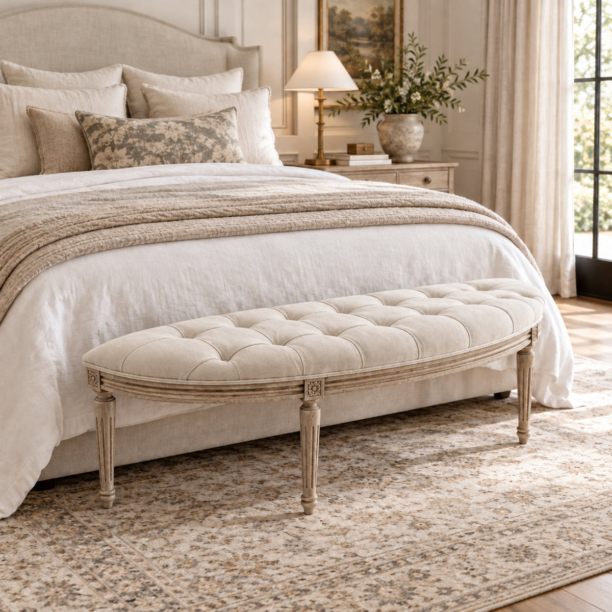 Louis Curve Upholstered Bench