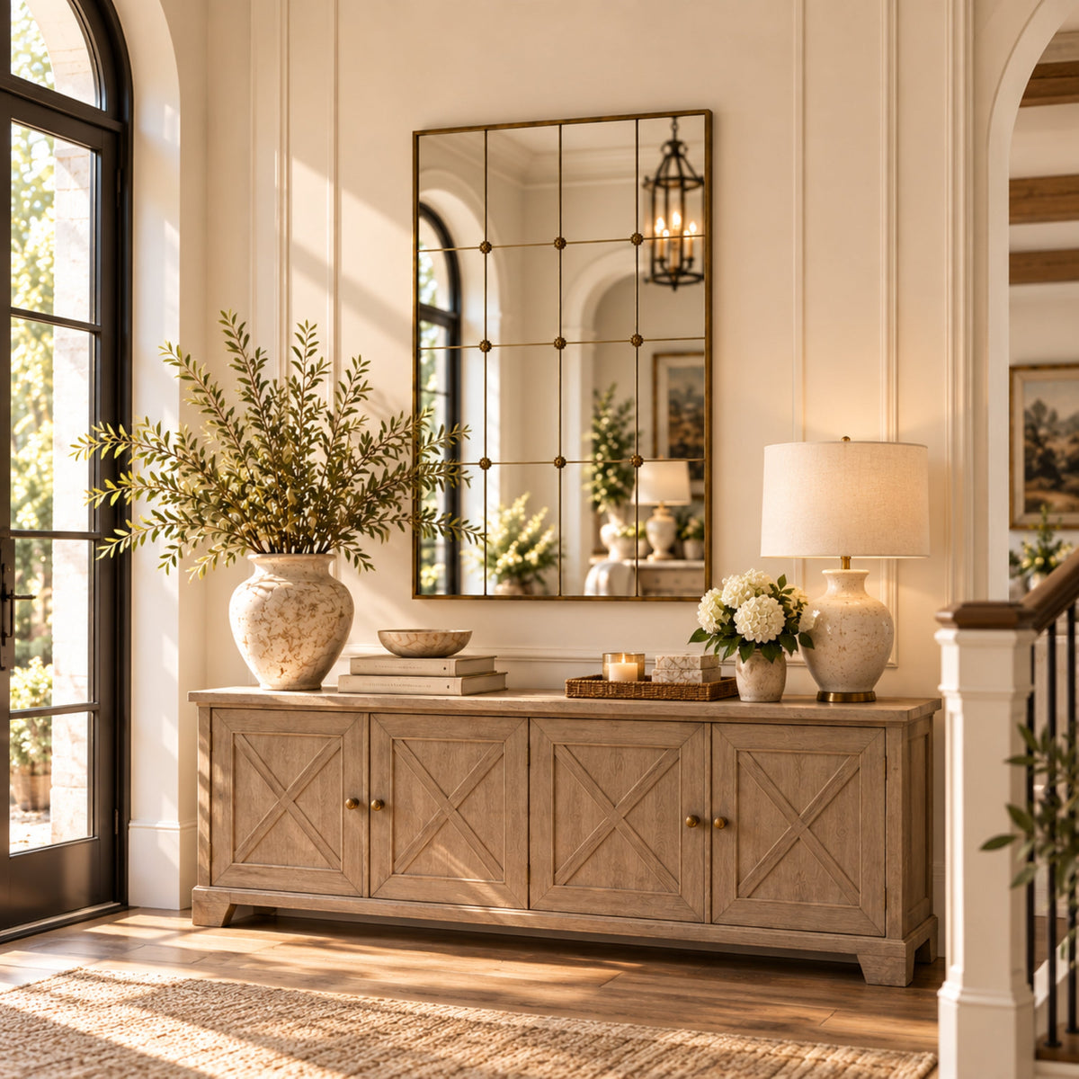 Franco Windowpane Wall Mirror Antique Gold 55 in