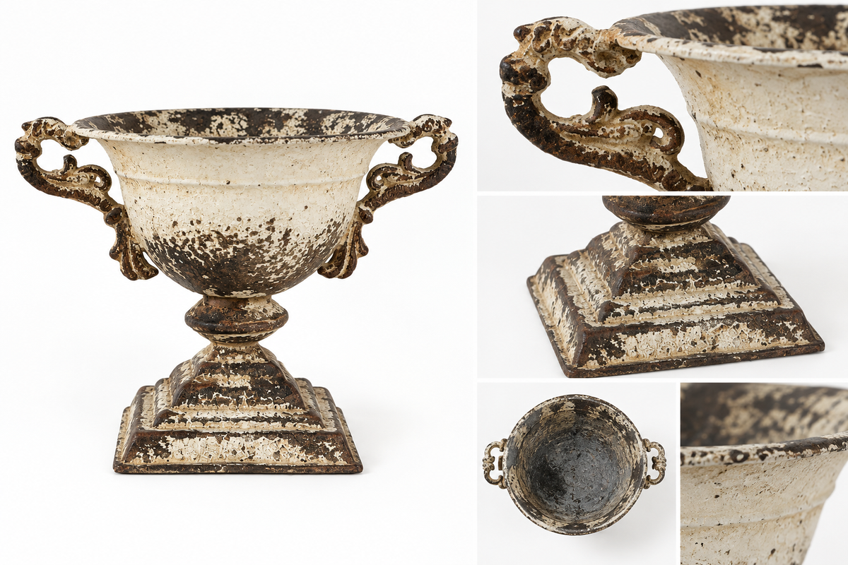 Distressed White Iron Urn