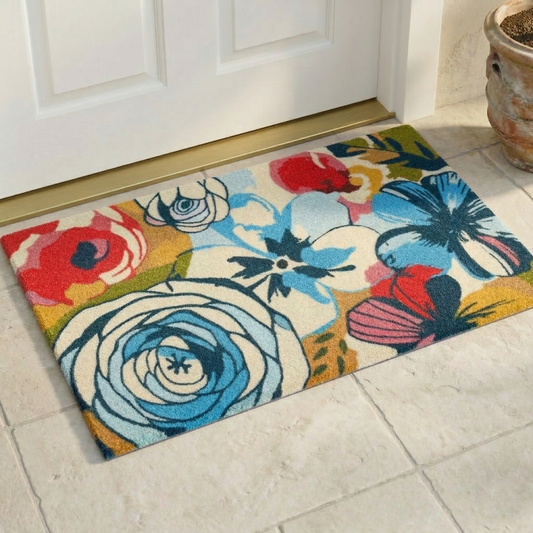Paillasson d'extérieur en nylon à motif floral aquarelle - 46 cm x 76 cm