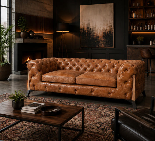 Canapé Chesterfield capitonné contemporain Olivia - cuir marron clair