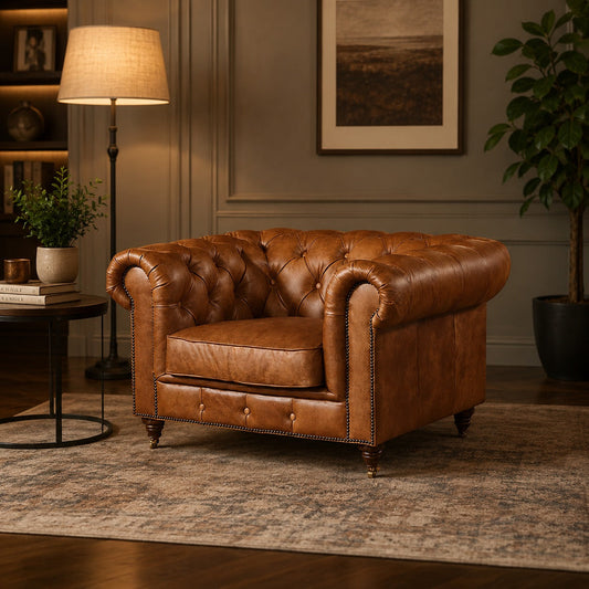 Fauteuil Chesterfield Century - Cuir marron clair