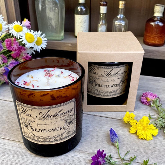 Bougie artisanale en verre ambré Wildflowers, 9 oz