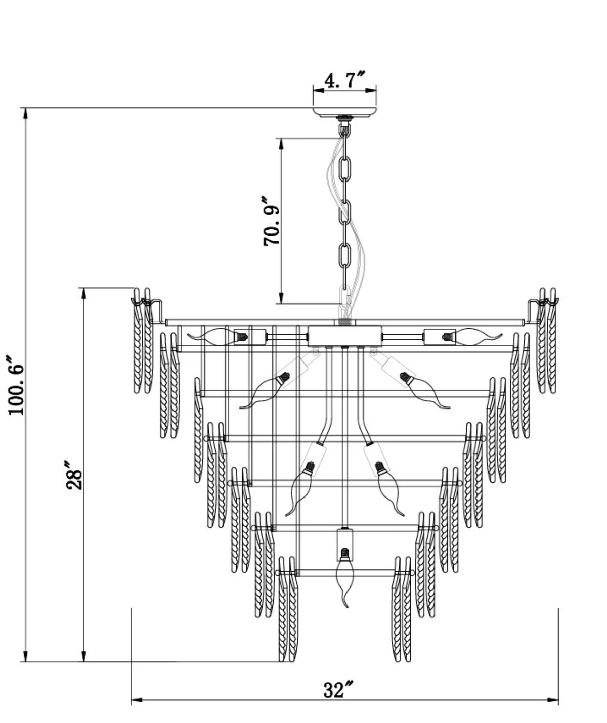 Clara 16-Light Iron Glass Chandelier 28 in