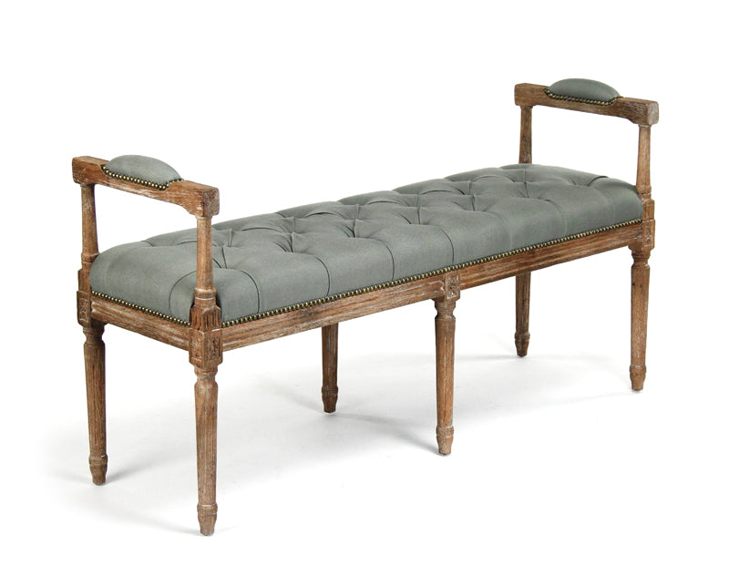 Nicolas Tufted Sage Cotton Limed Gray Oak Bench