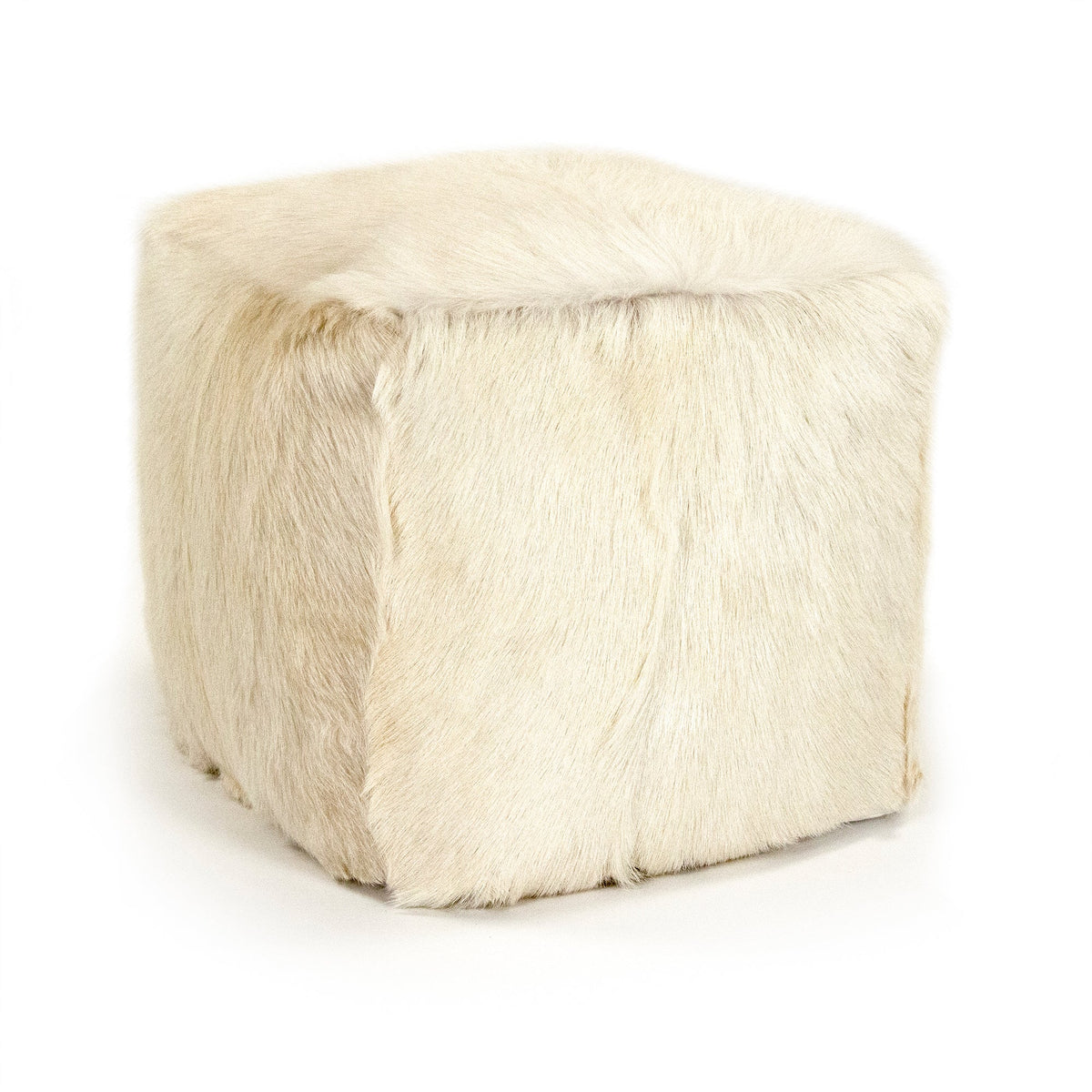 Ivory Goat Fur Pouf