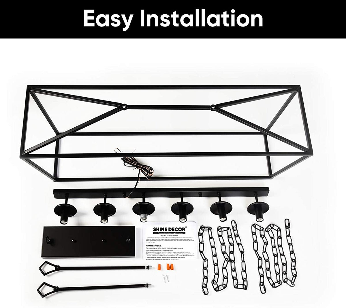 6-Light Black Linear Candle Chandelier