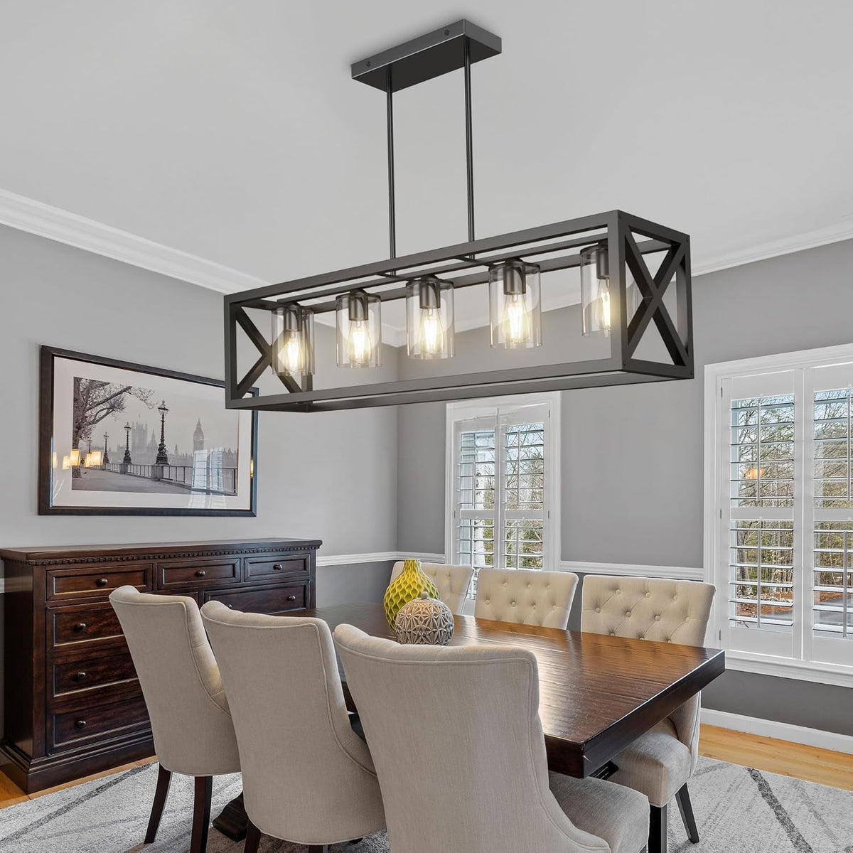 Farmhouse 5 Light Metal Linear Chandelier