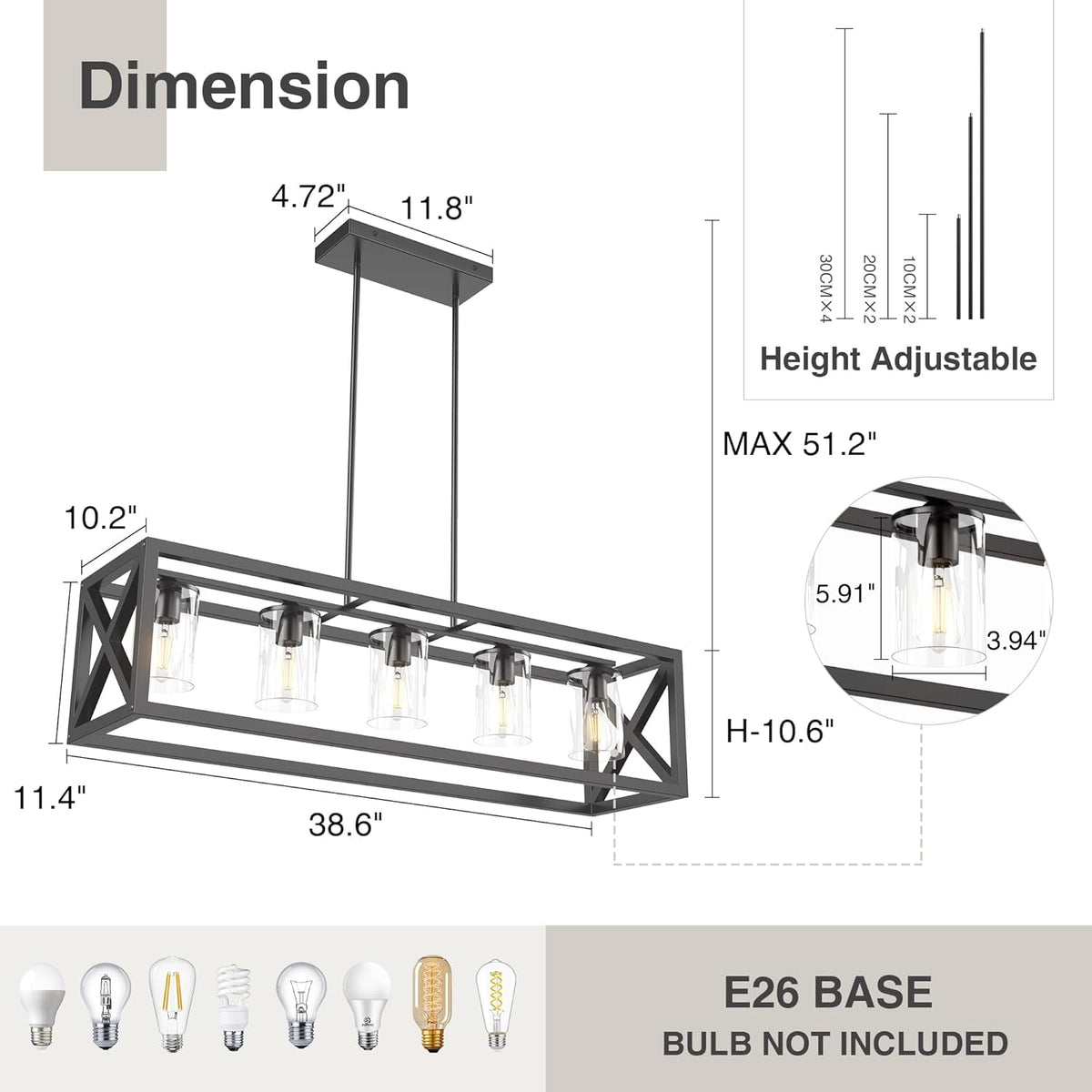 Farmhouse 5 Light Metal Linear Chandelier