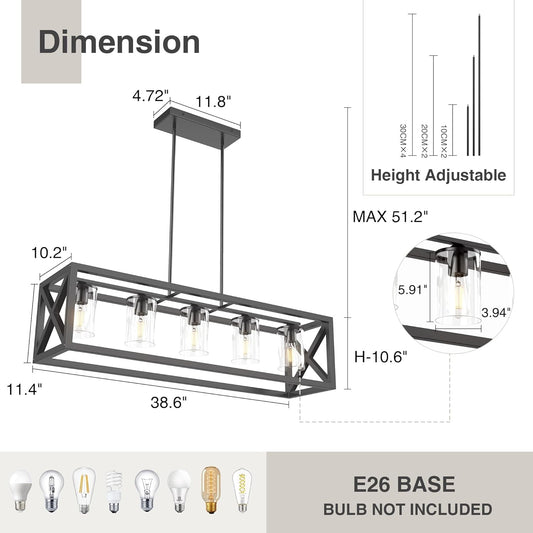 Farmhouse 5 Light Metal Linear Chandelier