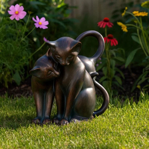 Whimsical Bronze Cat Garden Statue – Artistic Resin Accent (7")