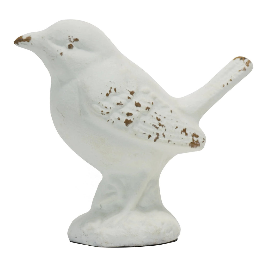 Flora Bird Cast Iron Decorative Accent — Matte White