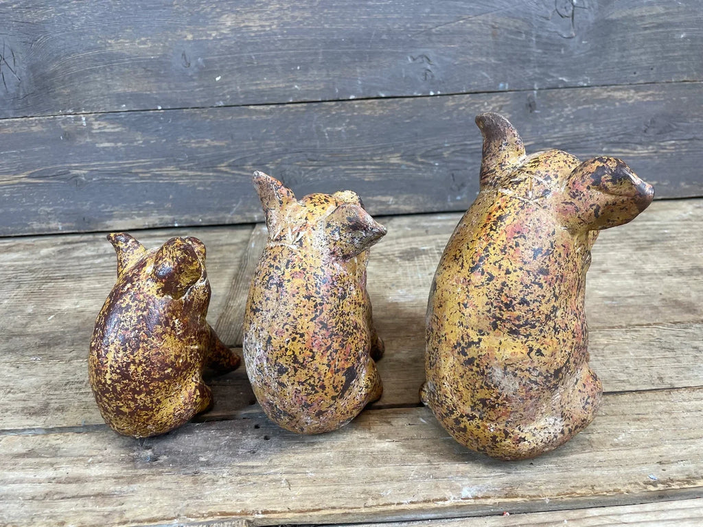 Handcrafted Clay Pig Garden Figurines — Set of 3