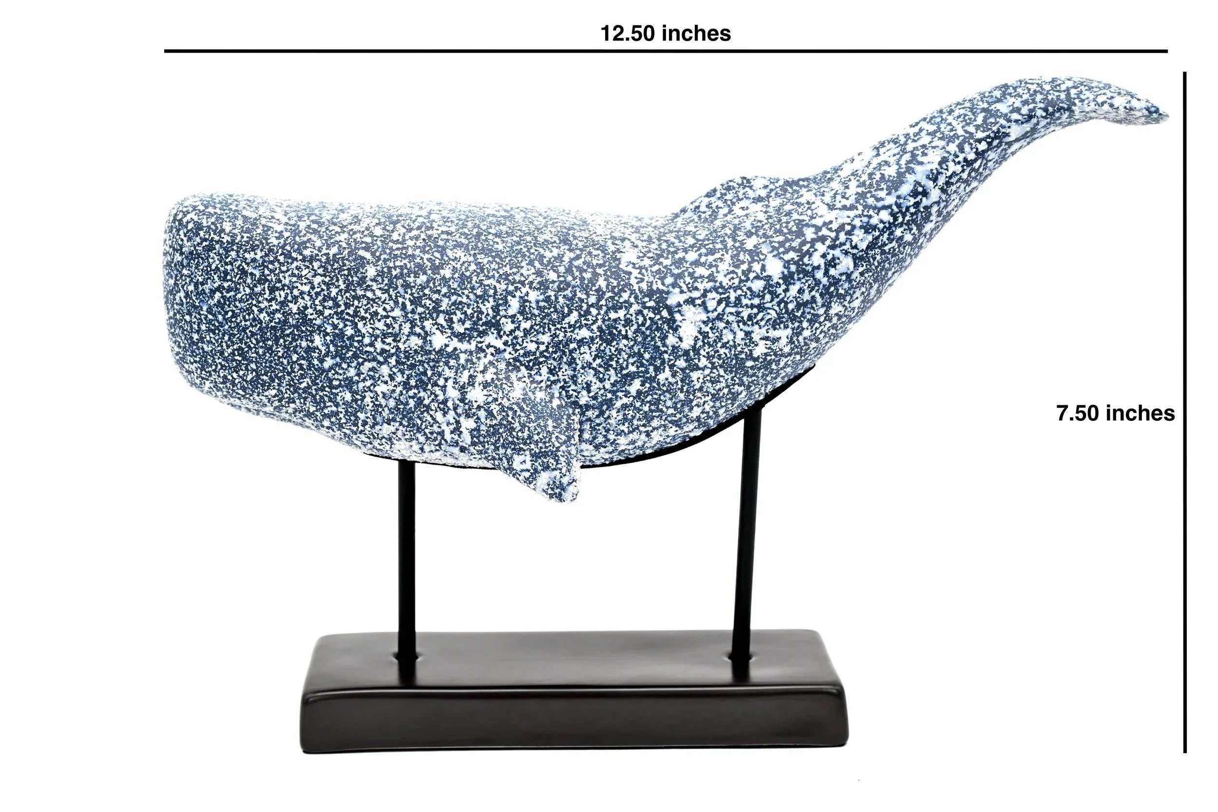 Handcrafted Coastal Blue Porcelain Whale Sculpture on Metal Stand