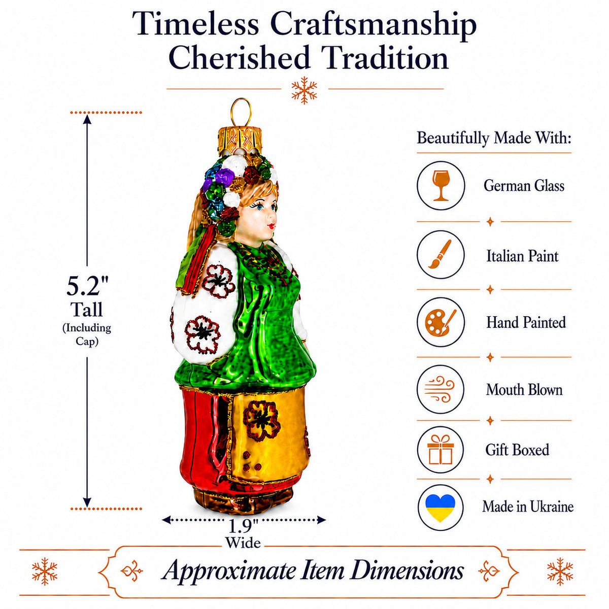Ukrainian Woman in Traditional Folk Dress Glass Christmas Ornament