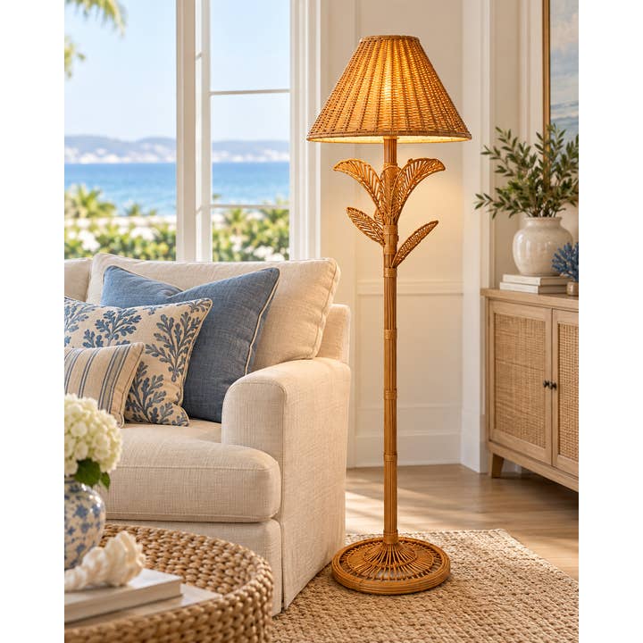 Tropical Wicker Palm Floor Lamp