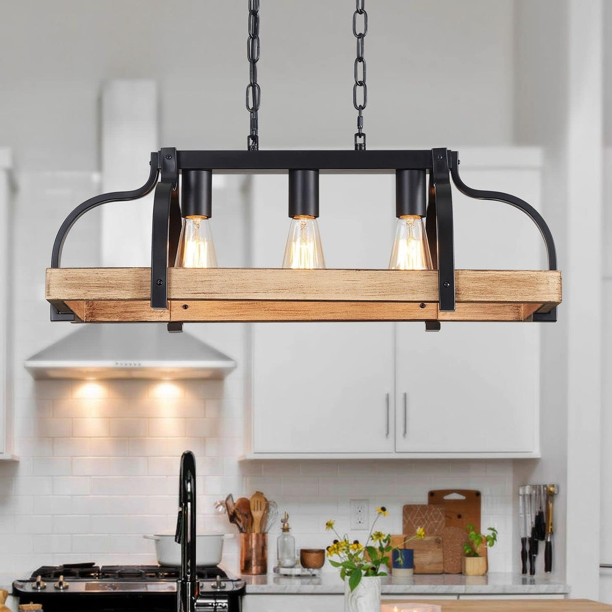 5-Light Metal Linear Chandelier Imitation Wood Grain