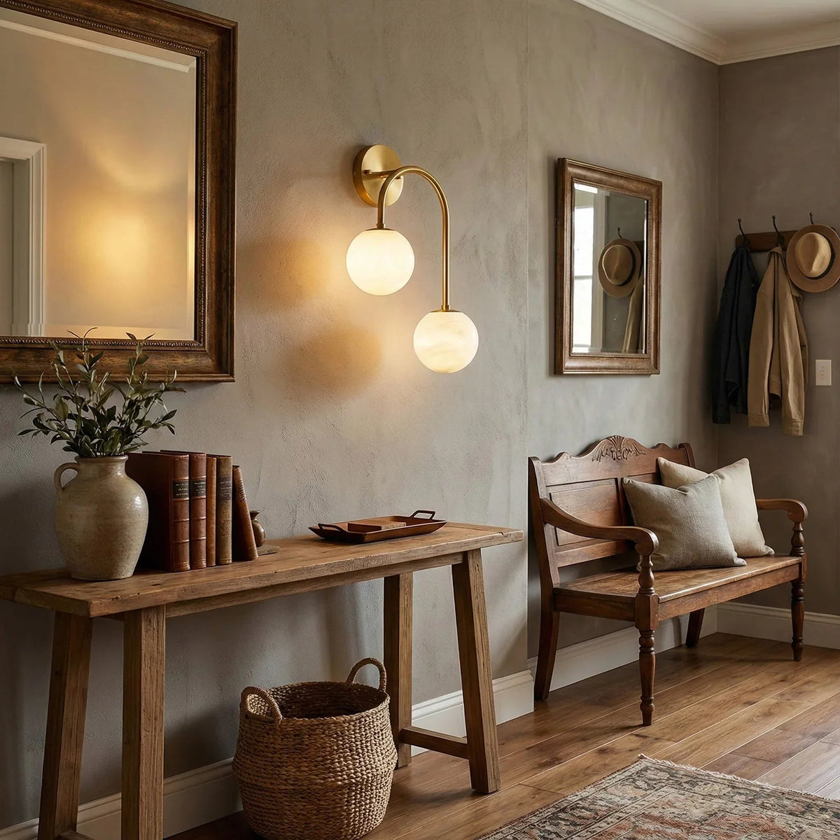 Alabaster Double Spherical U Shape Wall Lamp