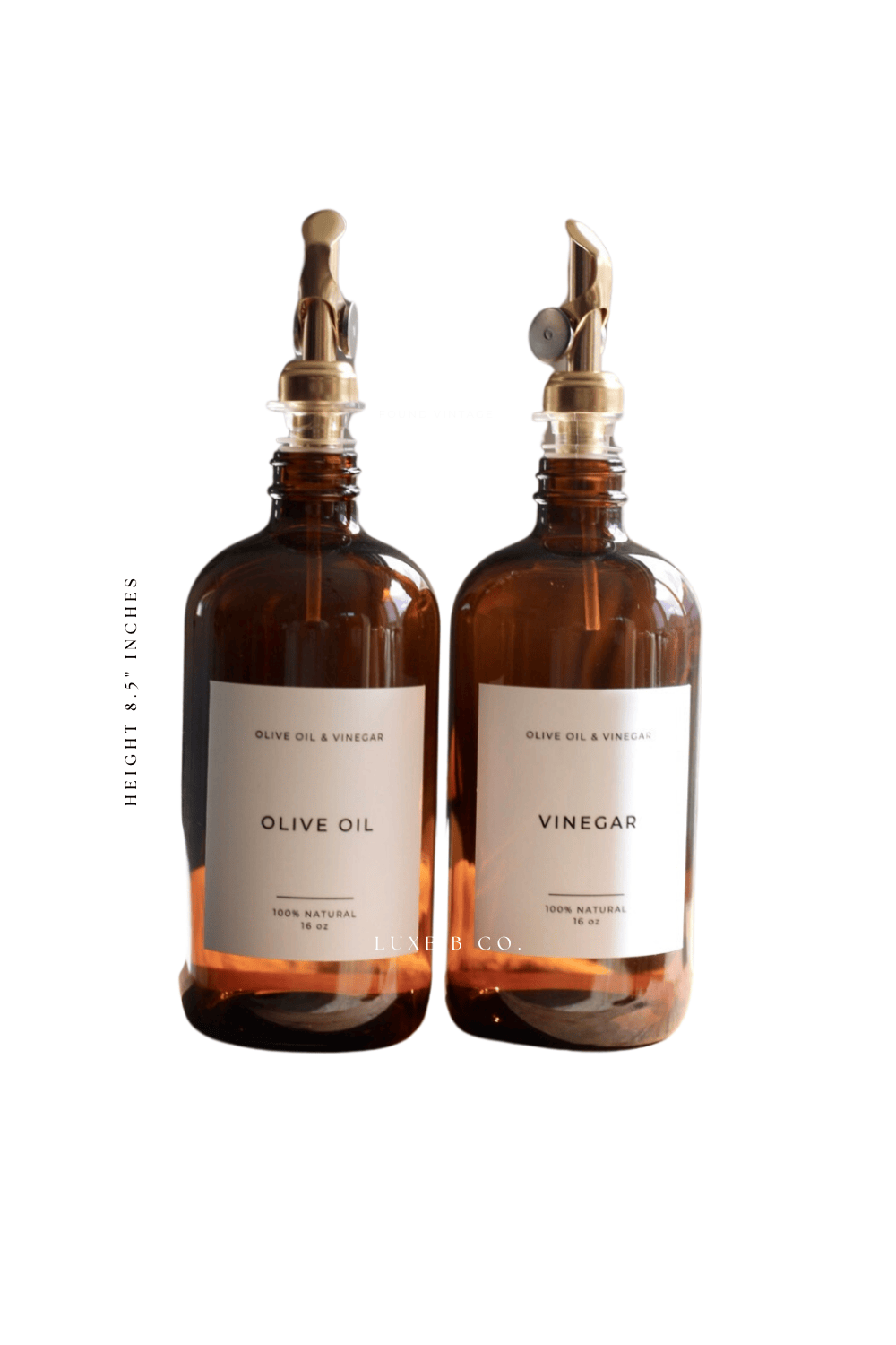 Amber Glass Dispenser for Olive Oil & Vinegar - Refillable Bottles