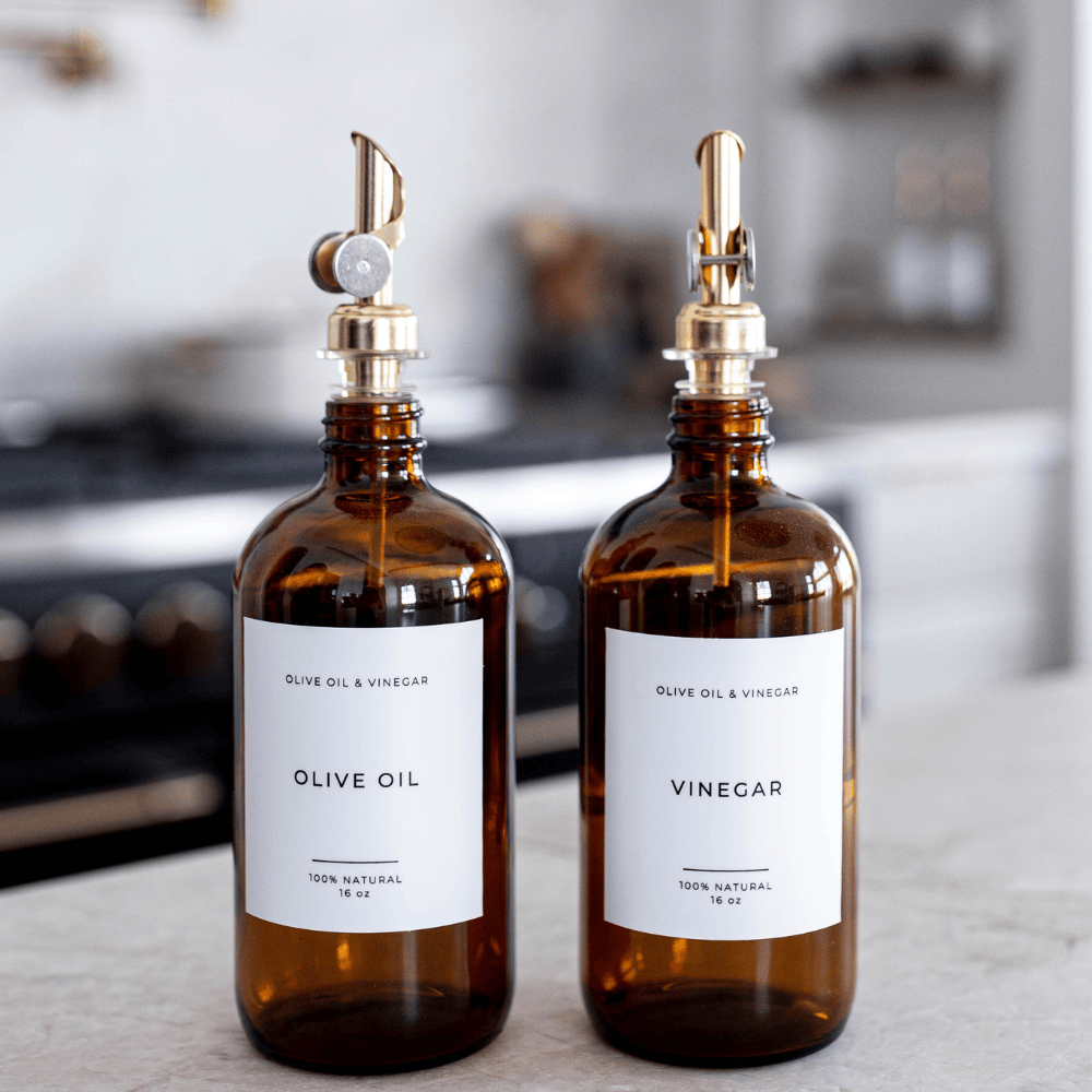 Amber Glass Dispenser for Olive Oil & Vinegar - Refillable Bottles