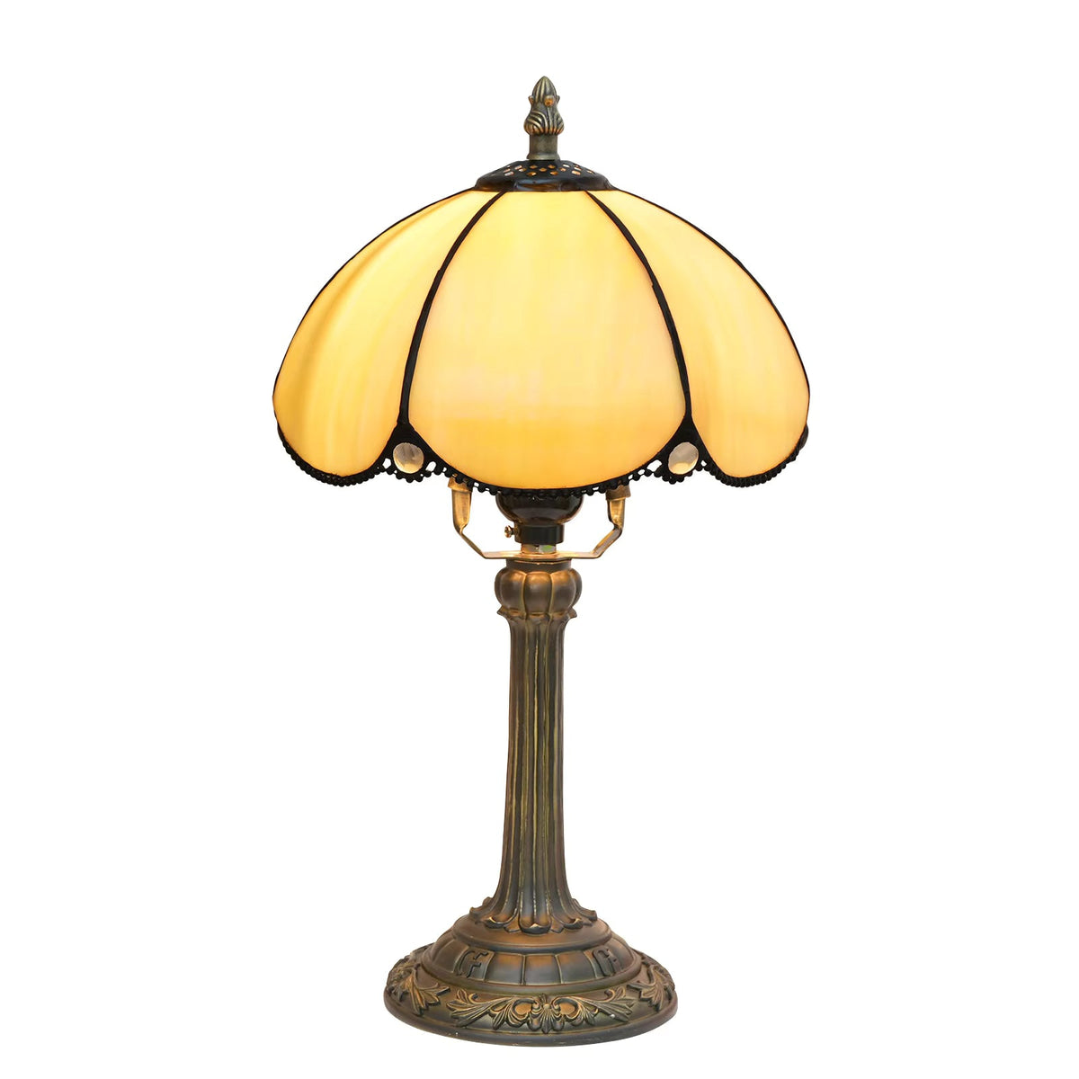 Classic Amber Art Glass Table Lamp | Antique Bronze Finish Resin Desk Light