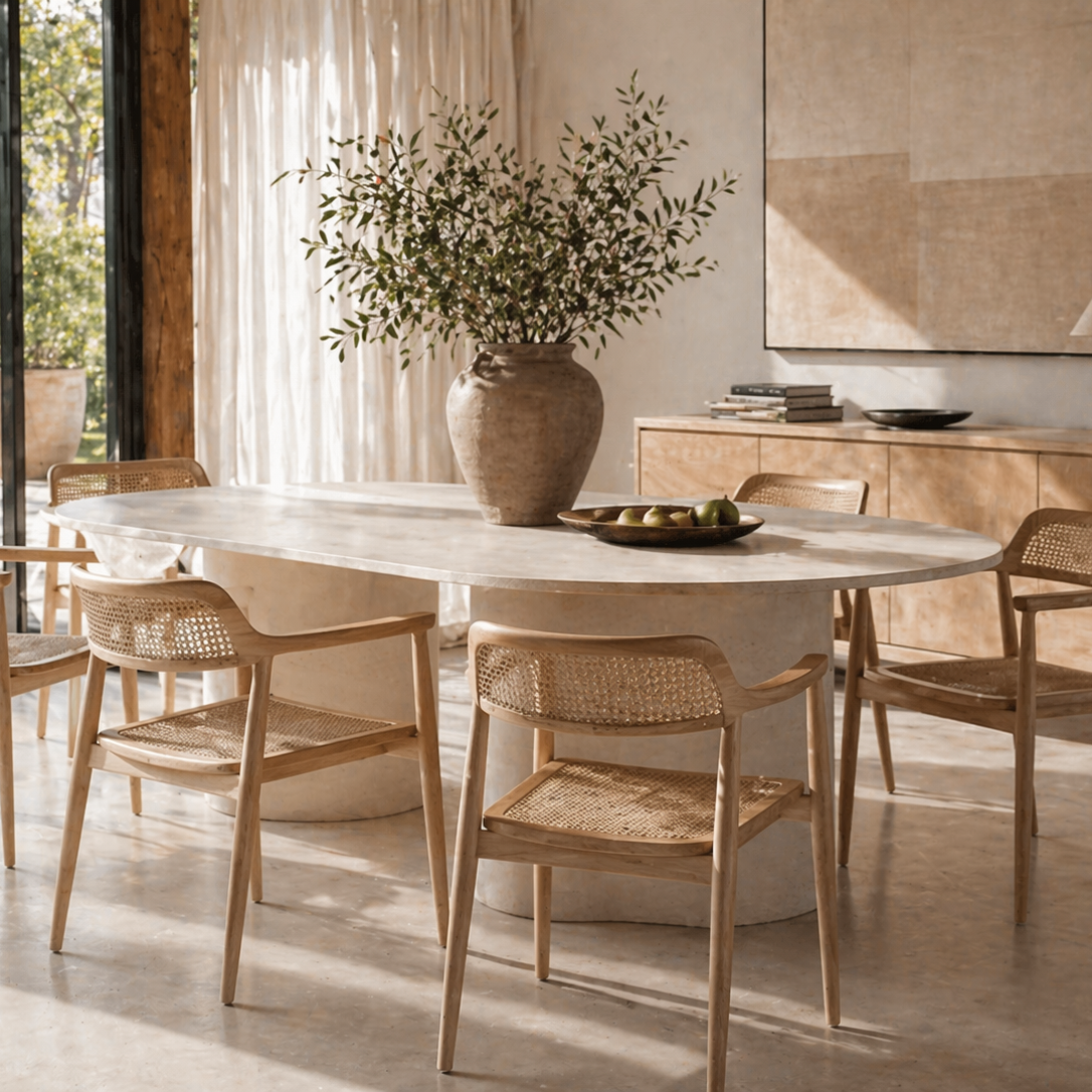 Pasha Solid Wood & Natural Rattan Dining Armchair
