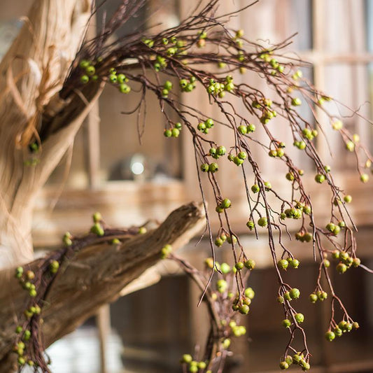 Rami di bacche artificiali verdi e rossi, altezza 89 cm