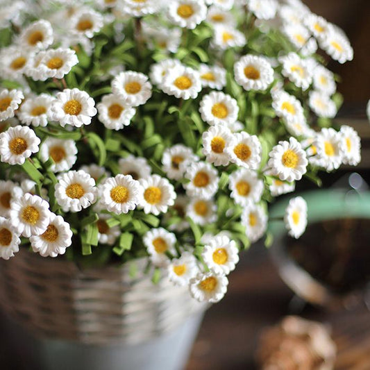 Set de tiges de petites marguerites artificielles en soie synthétique éco PE, 38 cm de hauteur, blanc