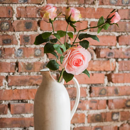 Tige de 4 roses artificielles en soie, rose clair, 79 cm de hauteur