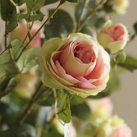 Artificial Flower Silk Rose Flower Bloom and Bud Stem in Pink 39" Tall