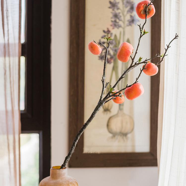 Artificial Fruit Persimmon Fruit Stem 43" Tall