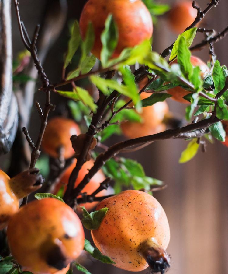 Artificial Fruit Yellow Orange Pomegranate Fruit Stem 36" Tall