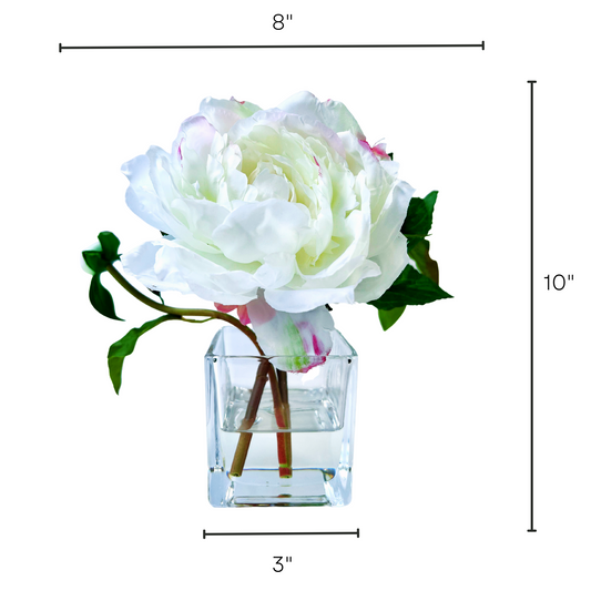 Real Touch Peony Arrangement in Glass Vase - 8"