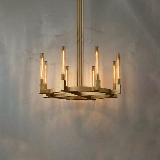 Lustre linéaire à tubes de verre et cristaux Aurora