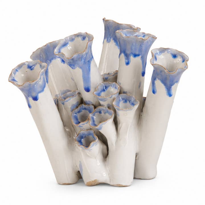 Sea Coral Blue and White Ceramic Vase